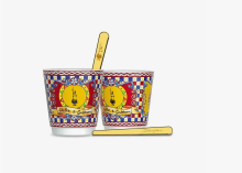 Набор из 2 фарфоровых чашек и 2 золотых палочек для размешивания Bialetti Sicilian Cart SETCARCP